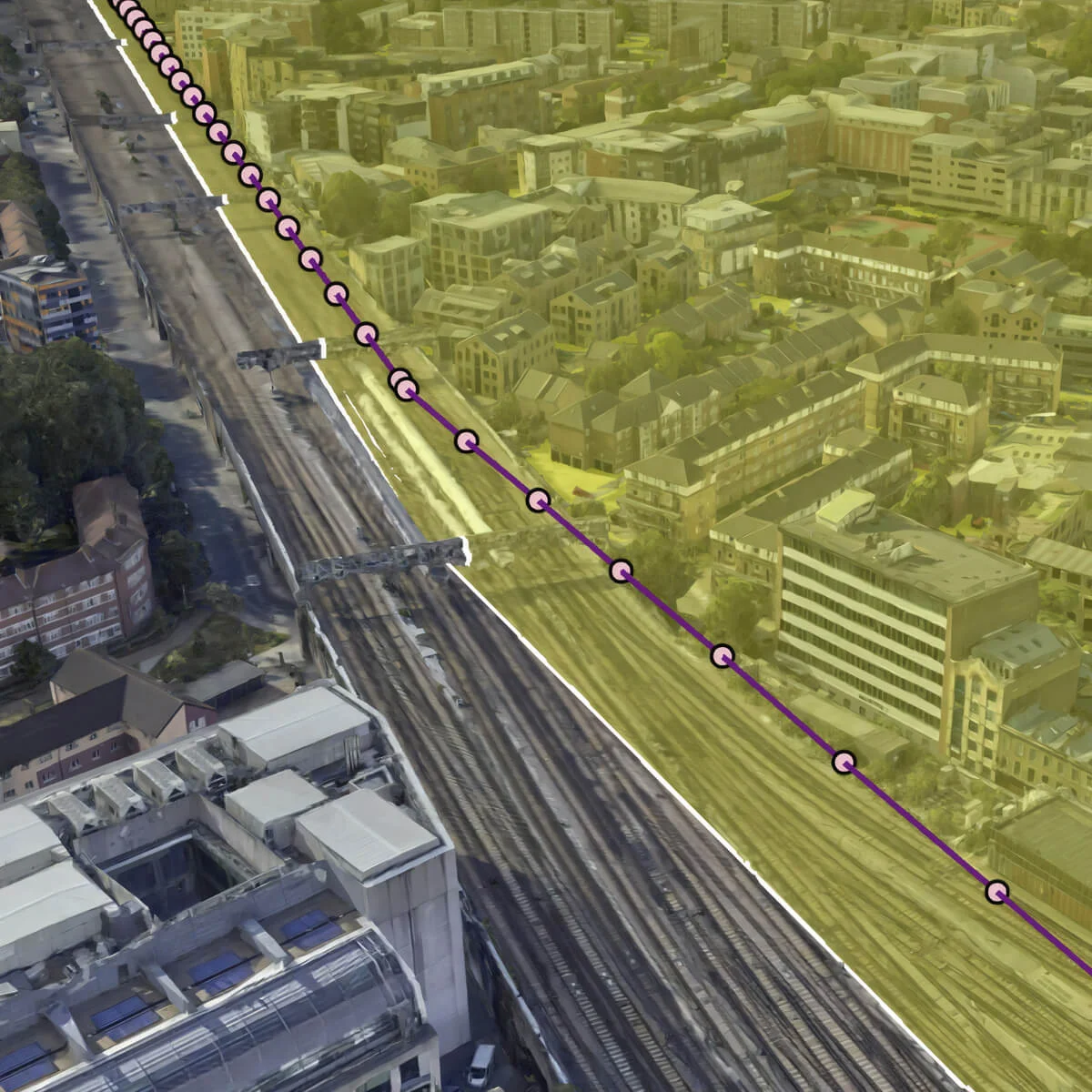 Line patterns follow linear features like roads, pipelines or fence lines.