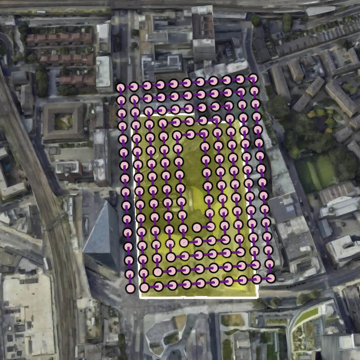 Spiral patterns start at the perimeter and work inwards or outwards. They’re ideal for sensors that need time to stabilize after direction changes.