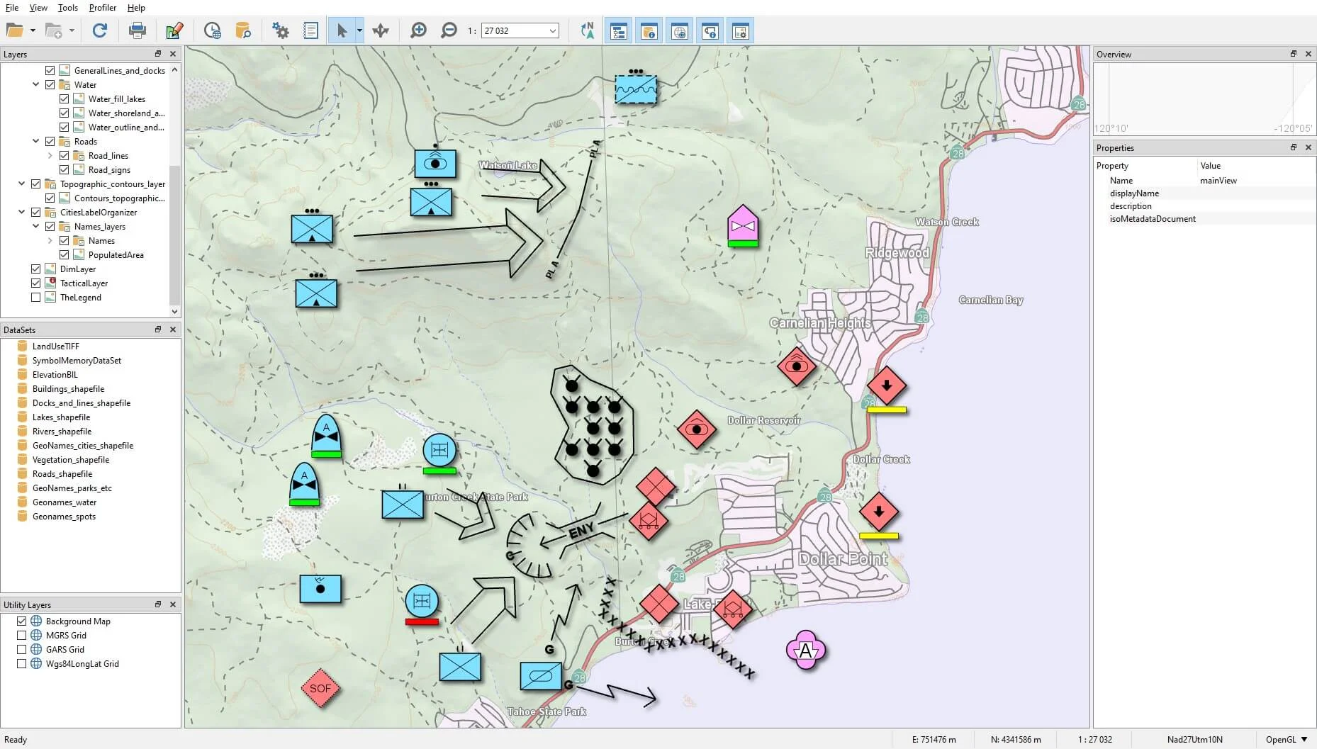 Examples of tactical symbols on a map View