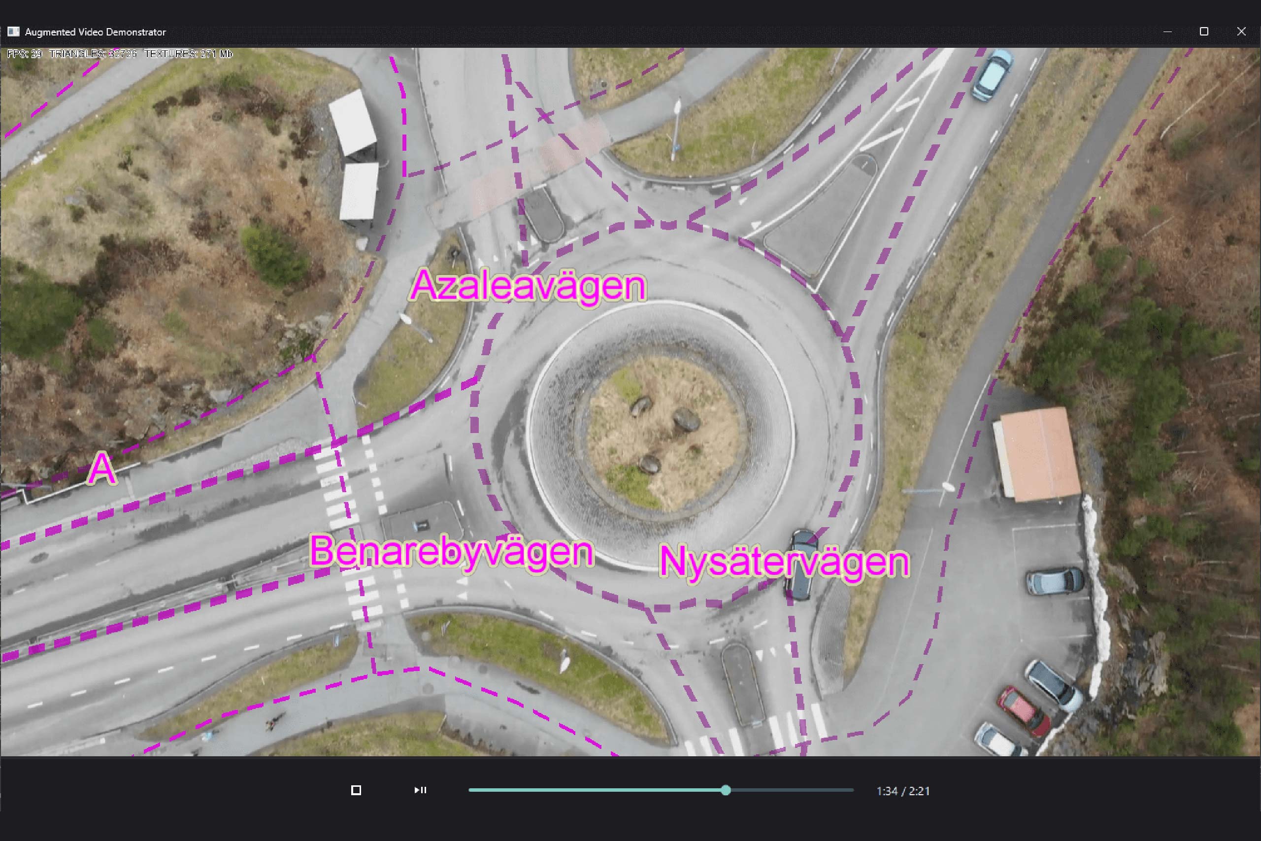 Roundabout shown from above, filmed from a drone.