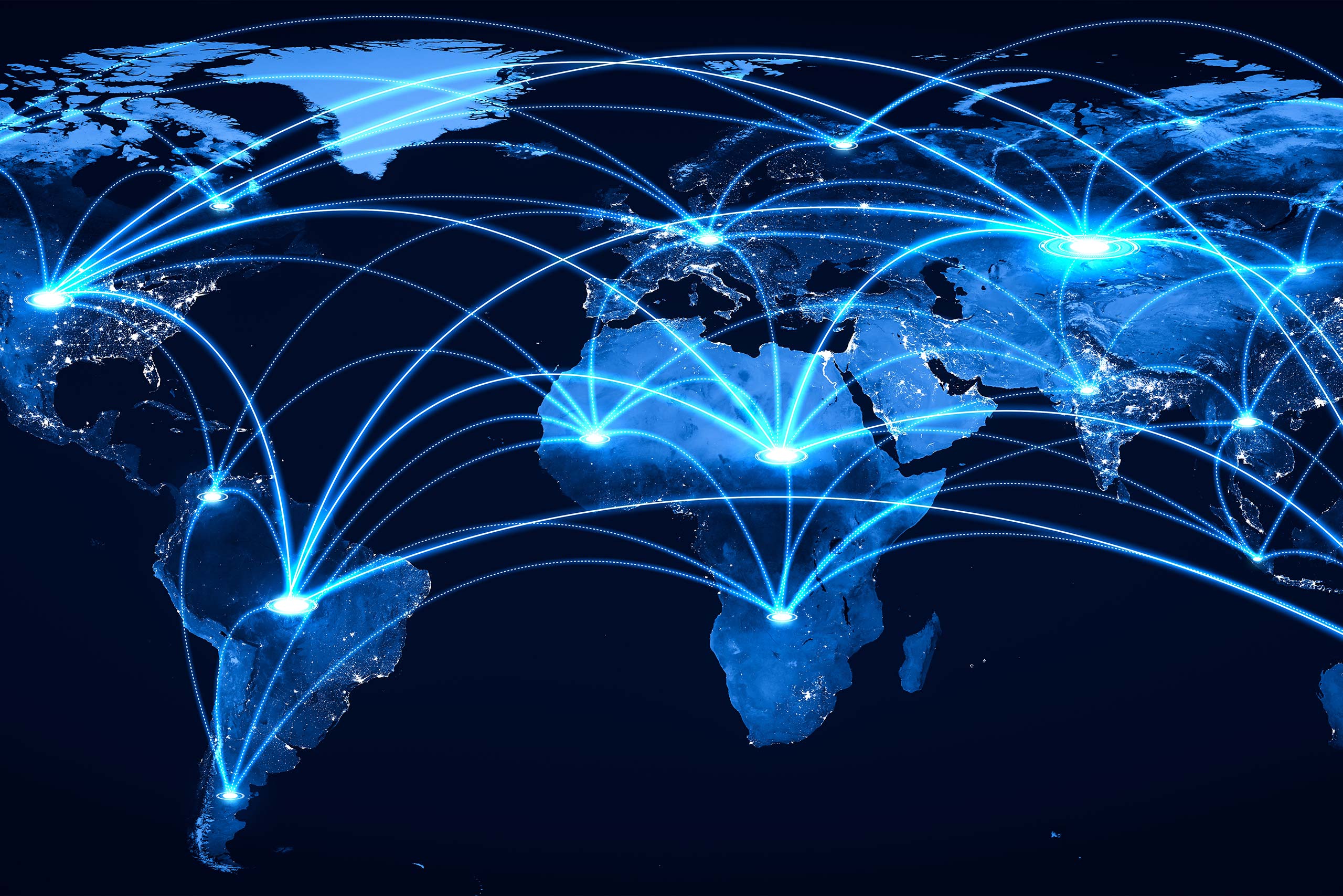 world map with connecting paths