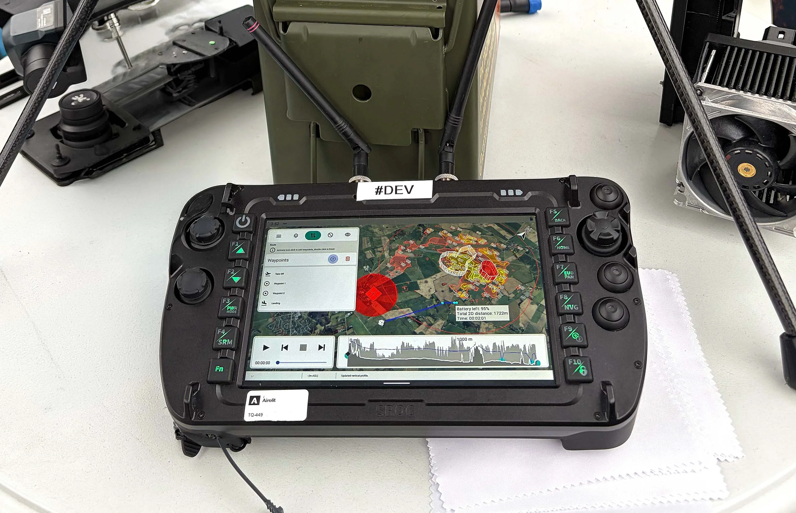 Carmenta UAS Mission Kit displayed on a rugged Android device in Airolit's booth at International Drone Show 2026