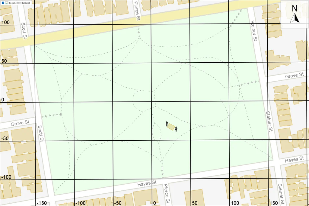 Park, local centered CRS grid