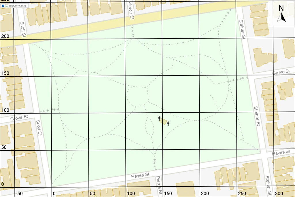 Park, local offset CRS grid